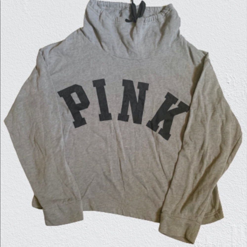 PINK grey cowl turtleneck pullover  sweater / sweatshirt